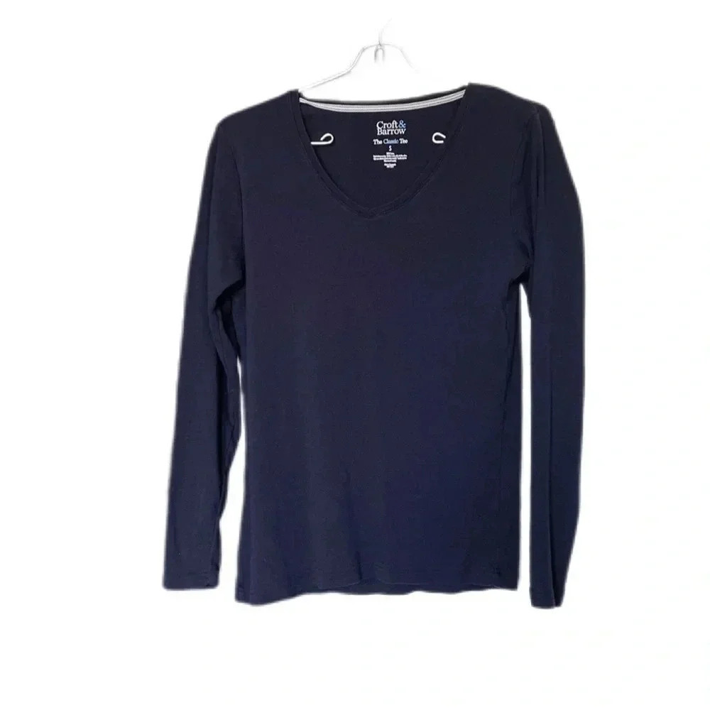 Croft and Barrow Classic Tee Long sleeve Shirt 100% Cotton Small Navy